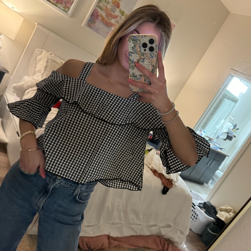 Gingham off the shoulder top